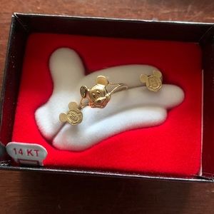 14k gold Mickey mouse earrings and ring